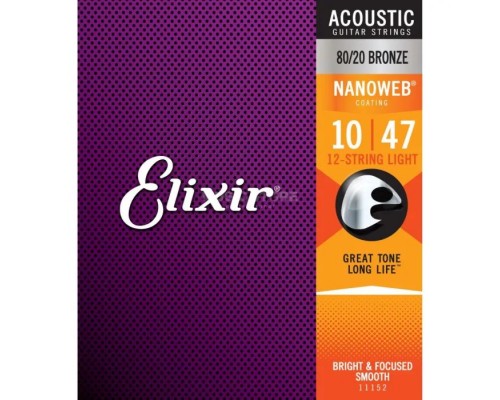 Струни для гітари Elixir 11152 Nanoweb 80/20 Bronze Acoustic 12-String Extra Light (10-47) (240666)