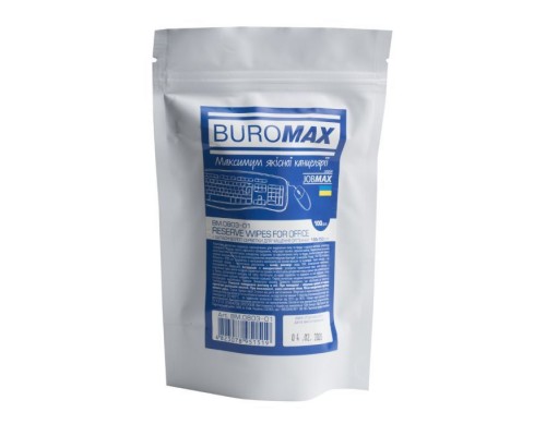 Серветки Buromax JOBMAX Wet wipes for OFFICE Equipment 100pcs, plastic pouch (BM.0803-01)