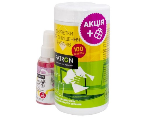 Універсальний чистячий набір Patron Screen wipes 100pcs F3-027 + Hand sanitizer 50ml (CS-PN-F3-050)