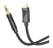 Кабель мультимедійний Lightning to 3.5mm M 1.0m silicone black HOCO (6942007625494)