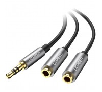 Кабель мультимедійний 3.5mm M to 2x3.5mm F 0.2m AV123 black Ugreen (10532)