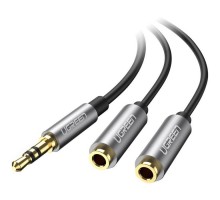 Кабель мультимедійний 3.5mm M to 2x3.5mm F 0.2m AV123 black Ugreen (10532)
