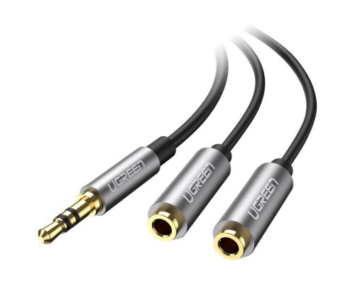 Кабель мультимедійний 3.5mm M to 2x3.5mm F 0.2m AV123 black Ugreen (10532)