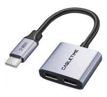 Перехідник USB-C M to USB-C F Audio + USB-C F PD60W Cabletime (CA915781)