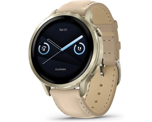 Смарт-годинник Garmin Venu 4 (41mm), Beige w/ Lunar Gold + Leather, GPS смарт-годинник (010-03013-03)