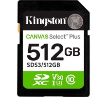 Карта пам'яті Kingston 512GB SDXC class 10 UHS-I U3 V30 A1 Canvas Select Plus (SDS3/512GB)