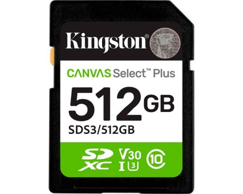 Карта пам'яті Kingston 512GB SDXC class 10 UHS-I U3 V30 A1 Canvas Select Plus (SDS3/512GB)