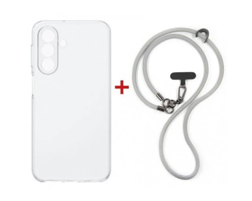 Чохол до мобільного телефона Dengos Case + Cross-body Strap Samsung Galaxy A37 Clear+Grey (DG-KM-CCRB-05)