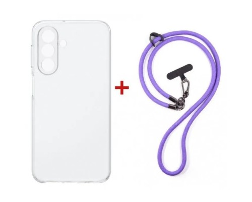 Чохол до мобільного телефона Dengos Case + Cross-body Strap Samsung Galaxy A37 Clear+Purple (DG-KM-CCRB-06)