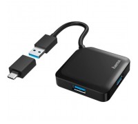 Концентратор Hama 4 Ports USB 3.2, USB-C Adapter Black (00200116)