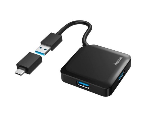 Концентратор Hama 4 Ports USB 3.2, USB-C Adapter Black (00200116)