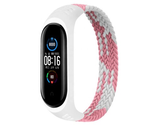 Ремінець до фітнес браслета BeCover Elastic Nylon Style для Xiaomi Mi Smart Band 5/6 (Size M) Pink-White (706153)