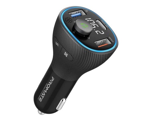 FM модулятор Promate PowerTune 38w USB-A OTG/USB-A QC3.0/USB-C PD Black (powertune-38w.black)