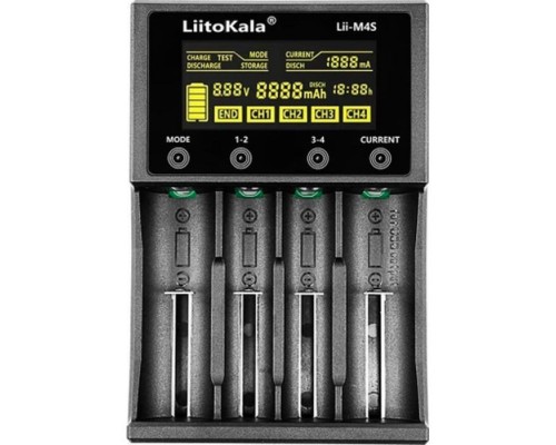 Зарядний пристрій для акумуляторів Liitokala 4 Slots, Type-C, LED disp, Li-ion 3.7V/1.2V, AA/AAA, 18650/26650/16340/14500/10440/18500 (Lii-M4S)