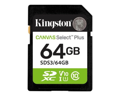 Карта пам'яті Kingston 64GB SDXC class 10 UHS-I V10 A1 Canvas Select Plus (SDS3/64GB)