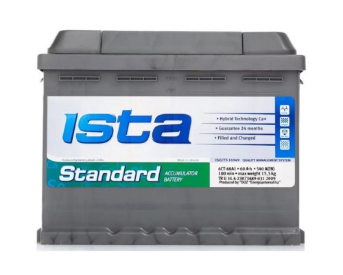 Акумулятор автомобільний Ista Standard 60Ah Ев (-/+) (540EN)