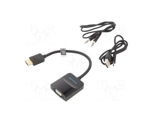 Перехідник HDMI M to VGA F + Micro USB F + 3.5mm F 0.15m black Vention (42161)