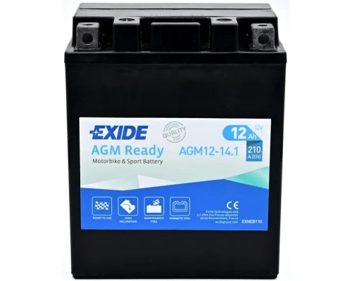 Акумулятор автомобільний EXIDE Мото Ready AGM 12Ah (+/-) (210EN) (AGM12-14.1)