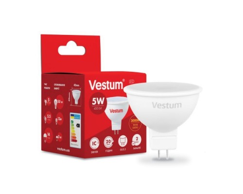 Лампочка Vestum MR16 5W 3000K 220V GU5.3 (1-VS-1504)
