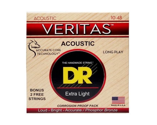 Струни для гітари DR Strings VERITAS Coated Core Acoustic Guitar Strings - Extra Light (10-48) (VTA-10)