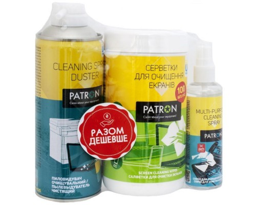Універсальний чистячий набір Patron Spray f/tech100ml F3-009 +wipesF3-027 +sp.dusterF3-020 (CS-PN-BUNDL-3)
