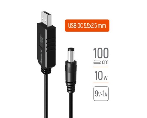 Кабель живлення USB to DC 5.5x2.5mm 9V 1.0m black ColorWay (CW-CBUD066-BK)