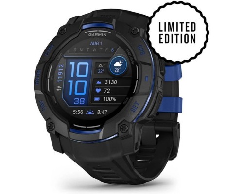 Смарт-годинник Garmin Instinct 3, 50mm, AMOLED, Black with Bolt Blue Accents, GPS смарт-годинник (010-03020-03)