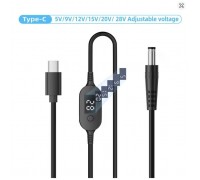 Кабель живлення USB-C to DC 5.5x2.5mm 1.0m 5V/9V/12V/15V/20V/28V 140W black XoKo (XK-K695)