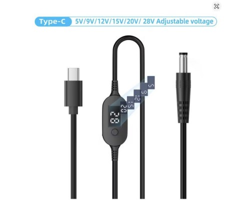 Кабель живлення USB-C to DC 5.5x2.5mm 1.0m 5V/9V/12V/15V/20V/28V 140W black XoKo (XK-K695)