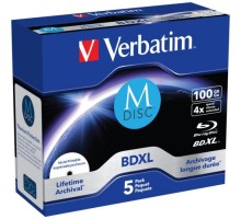 Диск BD Verbatim DL 100GB 4x Lifetime archival M-Disc 5шт Jewel (43834)