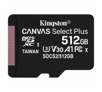 Карта пам'яті Kingston 512GB microSDXC class 10 UHS-I U3 V30 A1 Canvas Select Plus (SDCS2/512GBSP)