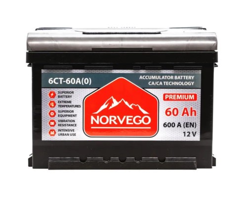 Акумулятор автомобільний NORVEGO ВЕСТА Premium 60A +прав (0) (600 пуск)