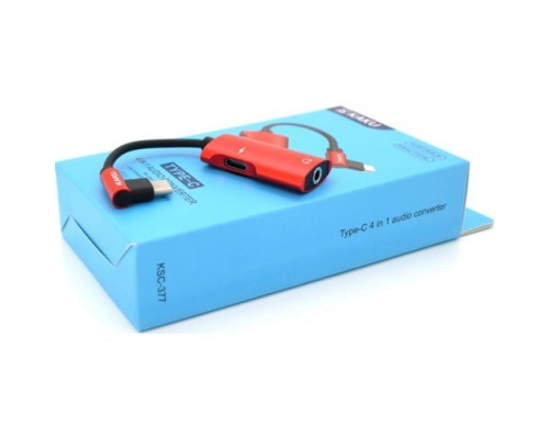 Перехідник USB-C 4-in-1 Audio Adapter USB-C + 3.5mm red iKAKU (KSC-377-TC-R)