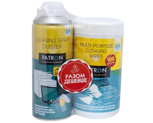 Стиснене повітря для чистки Patron spray duster 400ml F3-020 + wipes F3-028 (CS-PN-BUNDL-2)