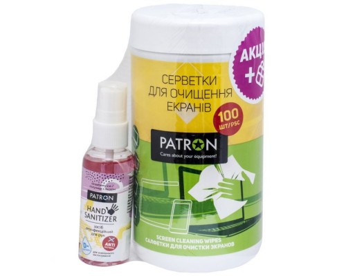 Універсальний чистячий набір Patron Screen wipes 100pcs F3-027 + Hand sanitizer 50ml (CS-PN-F3-050-2)