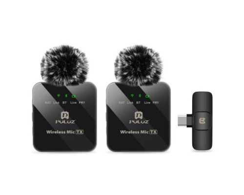 Мікрофон Puluz для телефону приймач Type-C і два мікрофони Black (PU648B)