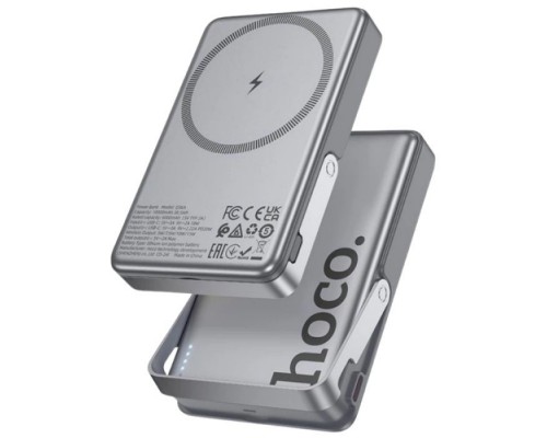 Батарея універсальна HOCO 10000mAh Sunlight PD/20W Magnetic with stand Metal Grey (Q36A / 714987)