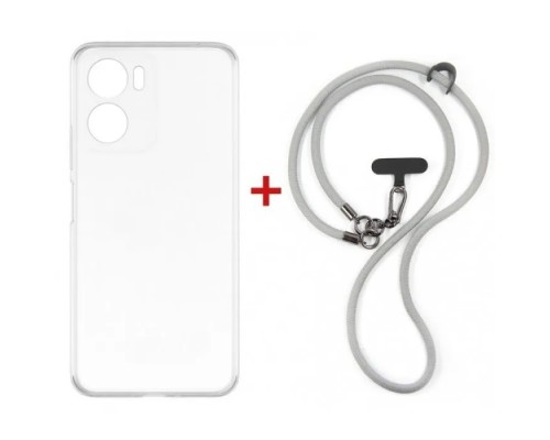 Чохол до мобільного телефона Dengos Case + Cross-body Strap Motorola G06/G06 Power Clear+Grey (DG-KM-CCRB-29)