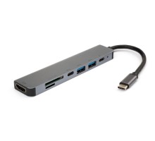 Концентратор Vinga Type-C to 4K HDMI+2*USB3.0+SD+TF+PD+USB-C 3.1 Gen1 aluminium (VCPHTC7AL)