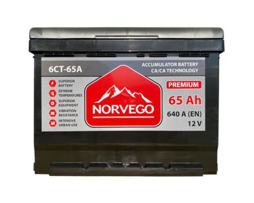 Акумулятор автомобільний NORVEGO ВЕСТА Premium 65A +прав (0) (640 пуск)