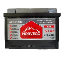 Акумулятор автомобільний NORVEGO ВЕСТА EFB 63A +прав (0) (620 пуск)