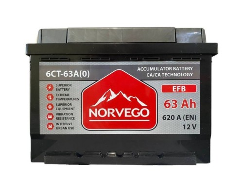 Акумулятор автомобільний NORVEGO ВЕСТА EFB 63A +прав (0) (620 пуск)