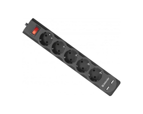 Мережевий фільтр живлення Defender DFS 751, 1.8m, 5роз., 2xUSB (99751)