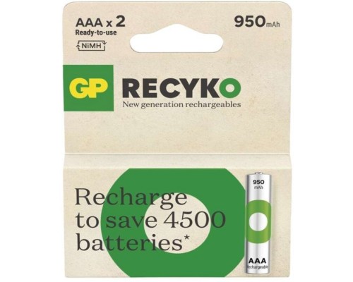 Акумулятор Gp AAA 950mAh ReCyko HR03 1.2V (2 battery pack) (100AAAHCER21-2TLB2 / 4891199212628)