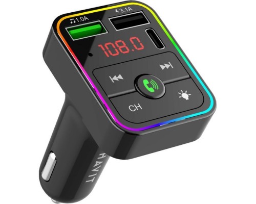 FM модулятор Havit HV-FM812BT 2USB+USB-C RGB Black (HV-FM812BT)