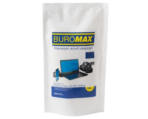 Серветки Buromax Wet wipes for DISPLAYS and OPTICS 100pcs, plastic pouch (BM.0800-01)
