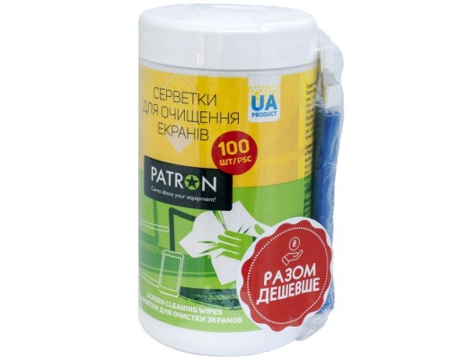 Серветки Patron for TFT/PDA/LCD 100pcs F3-027 + microfiber 20х20cm (CS-PN-BUNDL-1)