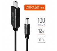 Кабель живлення USB to DC 5.5x2.5mm 12V 1.0m black ColorWay (CW-CBUD067-BK)