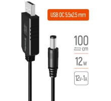 Кабель живлення USB to DC 5.5x2.5mm 12V 1.0m black ColorWay (CW-CBUD067-BK)