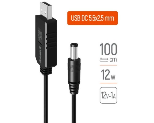 Кабель живлення USB to DC 5.5x2.5mm 12V 1.0m black ColorWay (CW-CBUD067-BK)